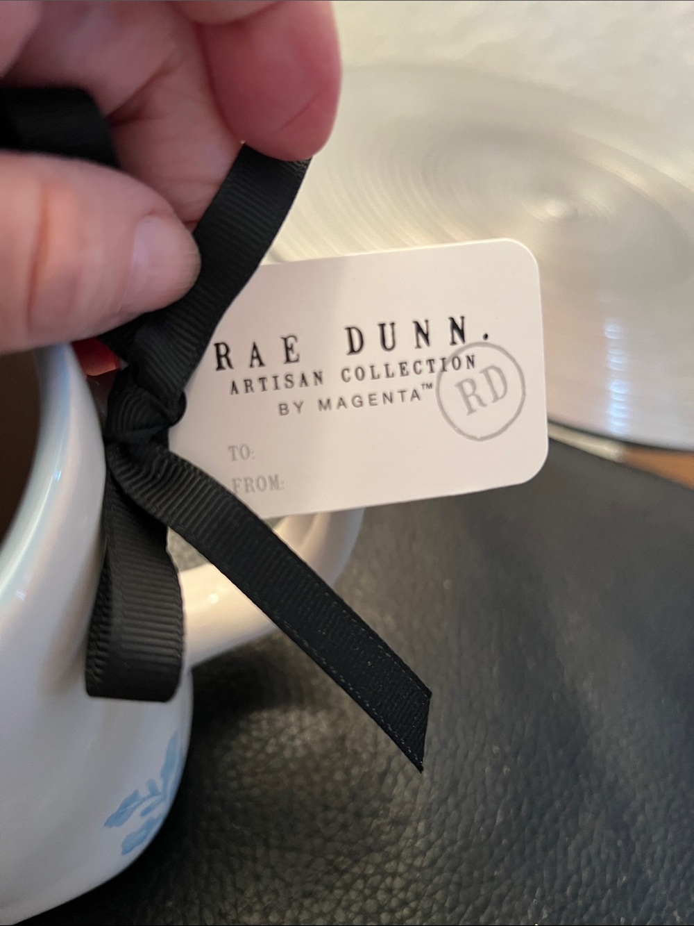 Rae Dunn Cream Ceramic Mug with Blue Floral and 'calm' Script - Picture 2 of 5